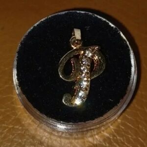 Gold plated letter pendant "P" with faux diamonds